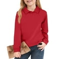 thumbnail image 2 of Huankd Girls Polo Shirts Long Sleeve School Uniform Classic Collared Top Red 11-12Y, 2 of 4
