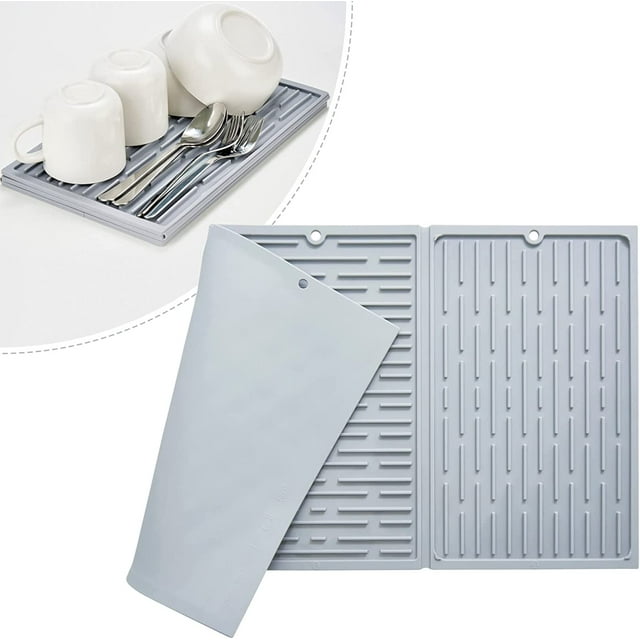 Mouind Collapsible Trifold Dish Drying Mat for Kitchen Counter Extra
