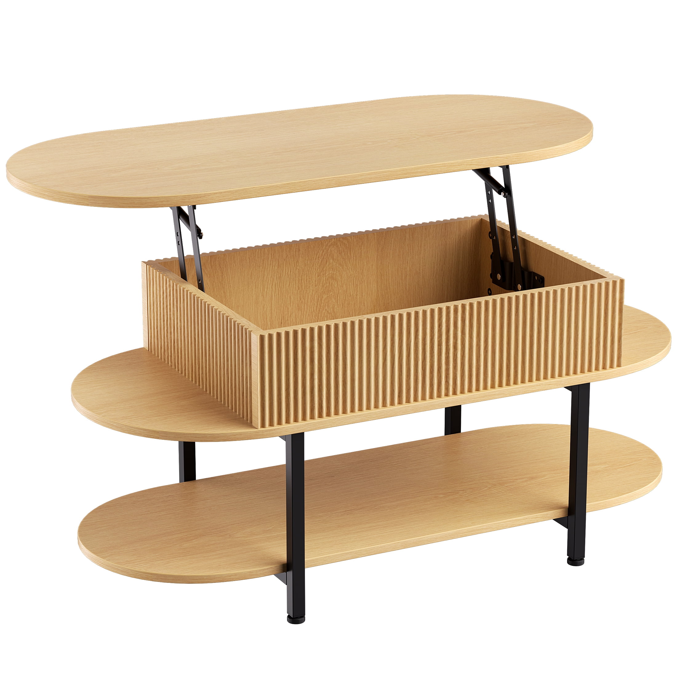 GUNAITO Lift Top Coffee Table with Storage, Modern Farmhouse Center Table with Shelf 2 Tier for Living Room, Natural