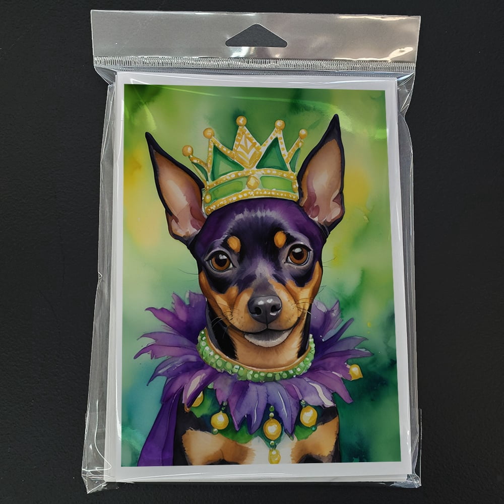 Miniature Pinscher King of Mardi Gras Greeting Cards Pack of 8 7 in x 5 in