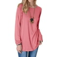 thumbnail image 1 of Women Solid Color Round Neck Long Sleeve Pullover Shirt, 1 of 2