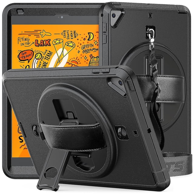 Funda de TPU + PC a prueba de golpes para tableta con soporte, ranura para bolígrafo y correa para el hombro para iPad Mini 2019 / Mini 4 (rosa oscuro)