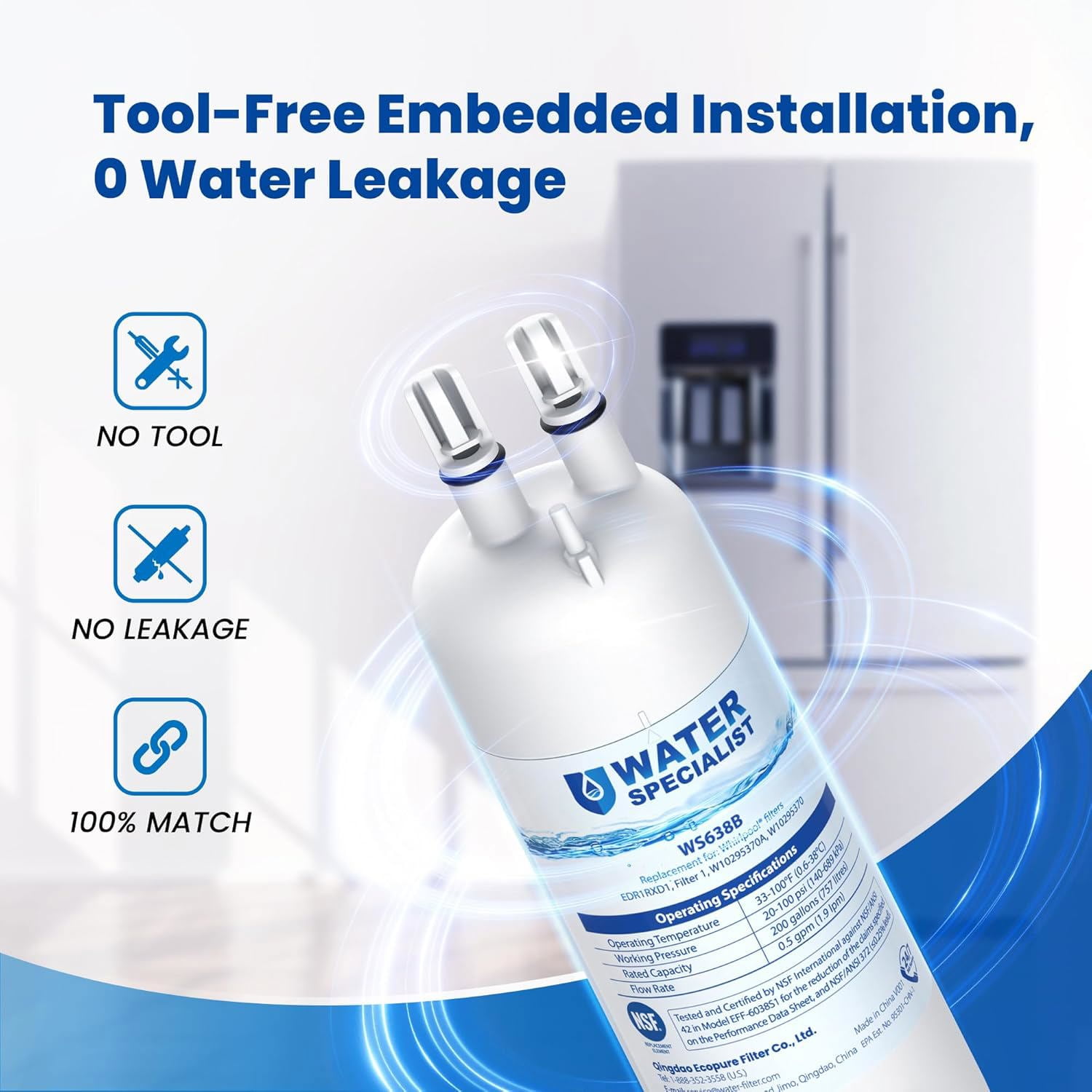 Waterspecialist EDR1RX D1 Refrigerator Water Filter, 4 Filters