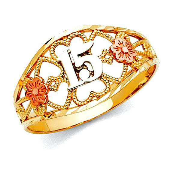 14k Gold Quinceanera Sweet 15 Years Ring Size 7 Ring for Women - 1.9 Grams