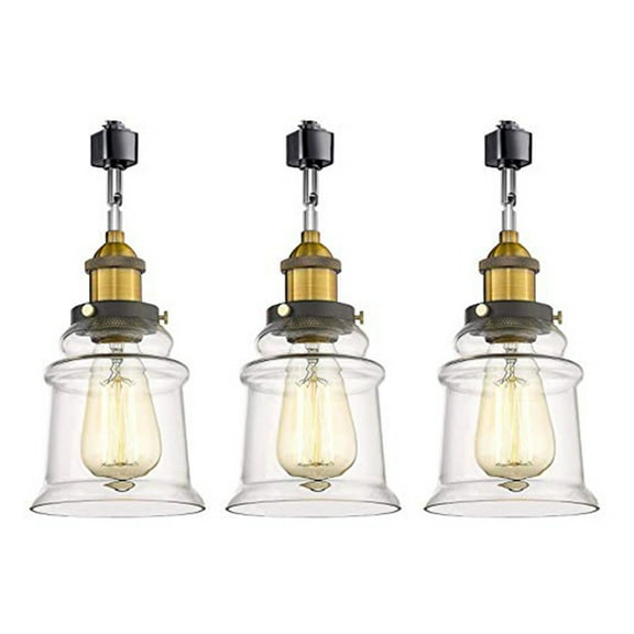 Kiven H-Type Track Light, 3-Light industrial Halo Track Pendant Lighting Fixtures E26 Socket