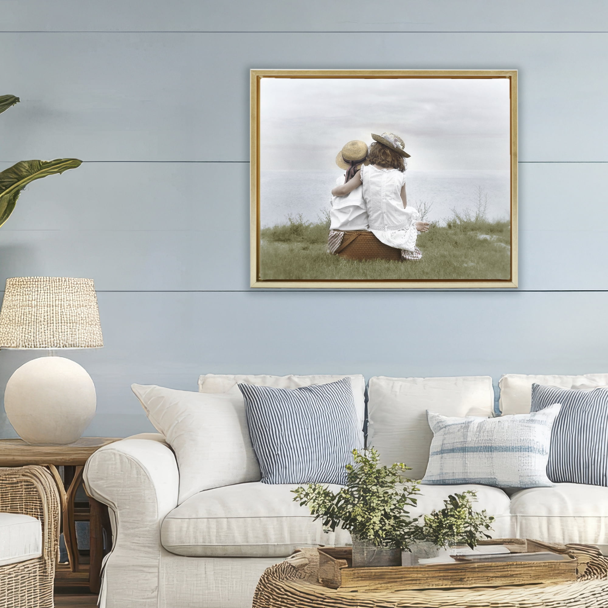 Stupell Industries Friends By The Ocean Gold Framed Floater Canvas Wall Art, design by Kendra Dew