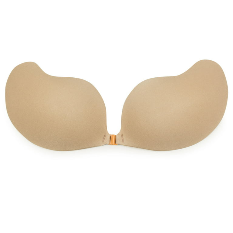 ALigoa Women's Strapless Invisible Bra Backless Self-Adhesive Push Up  Sticky Bras, Beige, D Cup 