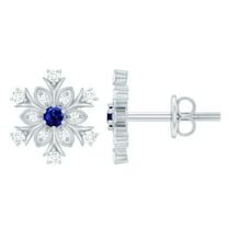Rosec Jewels Lab Grown Blue Sapphire Snowflake Earrings with Moissanite - AAAA Quality Certified - Ready to Gift for Christmas, 18K White Gold