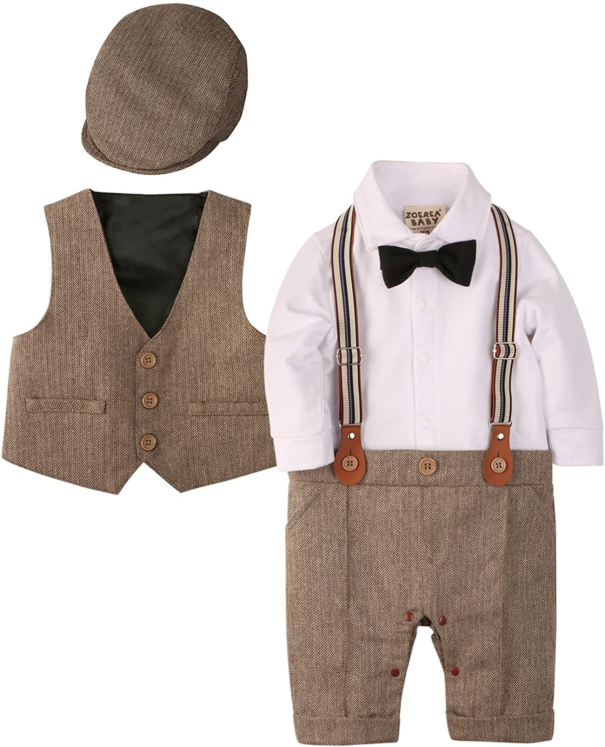 Vest Hat Bow Tie Tie Gentleman Set Baby Baptism Suit CARETOO Baby Boy Clothing Sets 3-Piece Romper 