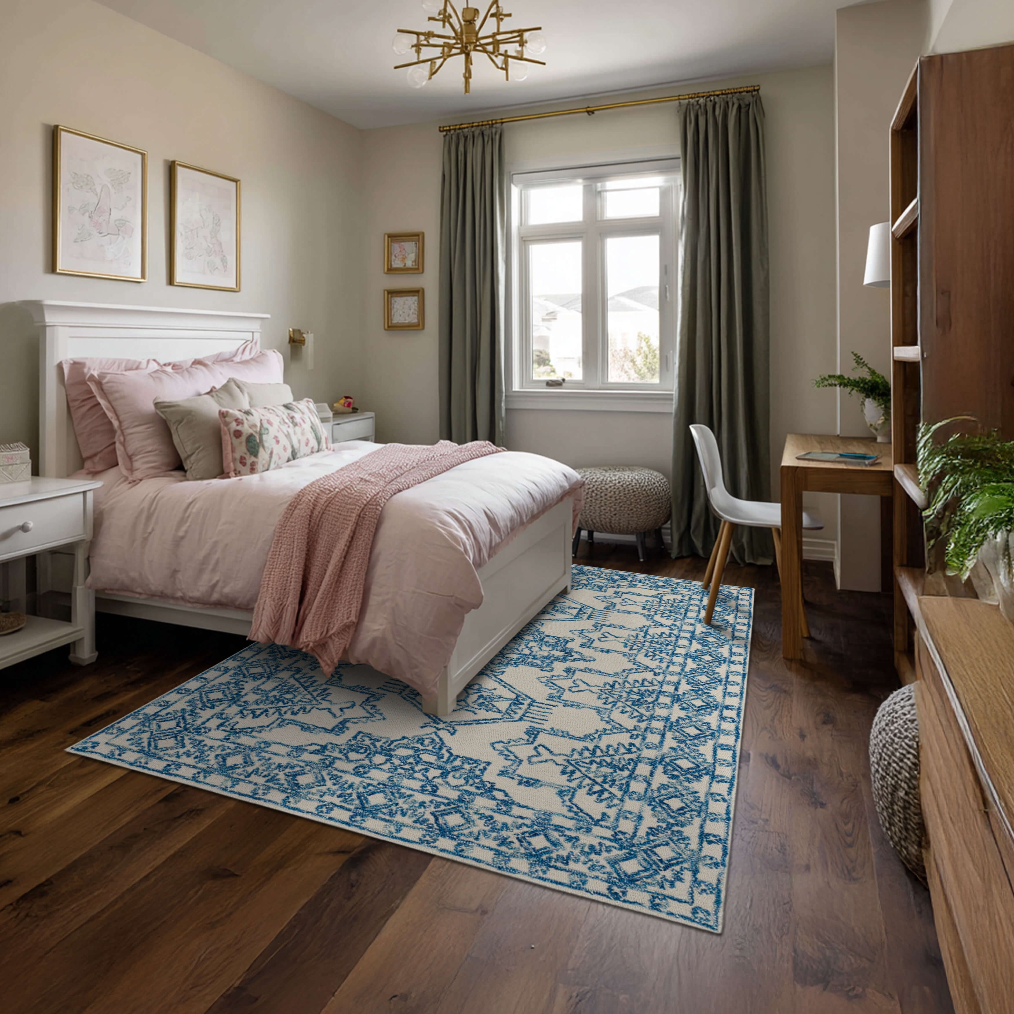 Mohawk Home Kids Collection Geometric Nomad Low Pile Stain/Fade Resistant Non-Skid Area Rug, Blue, 5' x 7'