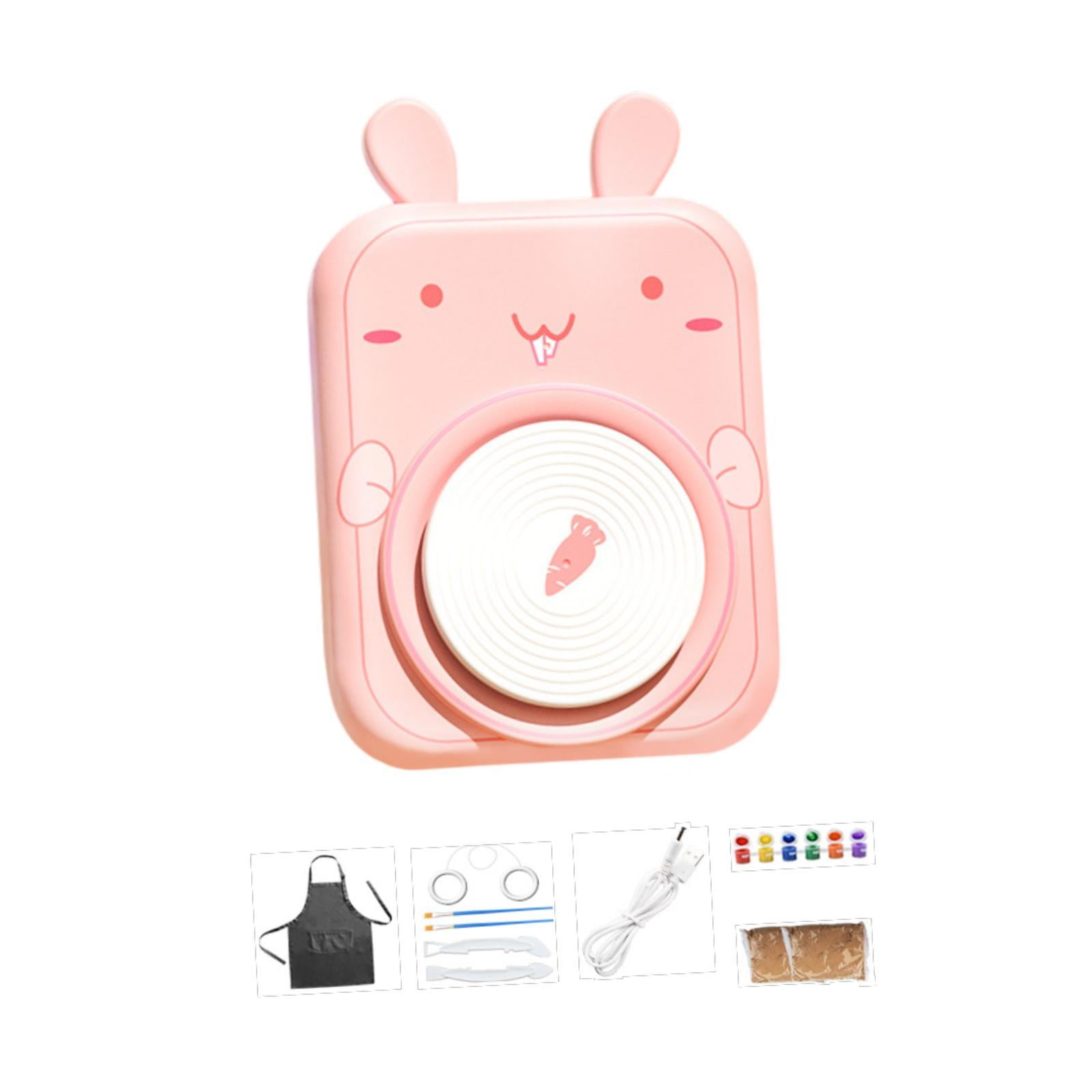 Tachiuwa Electric Pottery Wheel Set for Kids Porcelain Machine ,DIY Pigments, Beginner Pottery Machine Complete Pottery Kit Pink Bunny