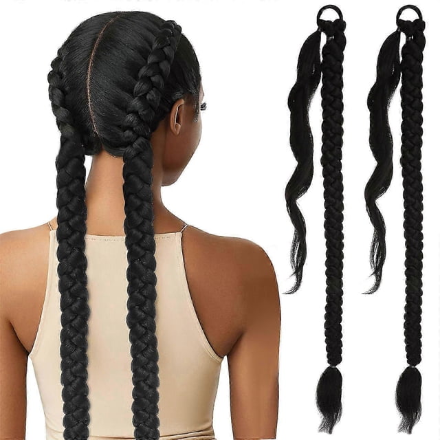 Braid Ponytail Extensions Long Braided Ponytails High Temperature Wire Hair Ties Carnival 2Pcs