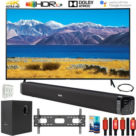 Samsung UN55TU8300 55" HDR 4K UHD Smart Curved TV (2020 Model) Bundle with Deco Gear Home Theater Soundbar with Subwoofer and Complete Wall Mount Setup and Accessory Kit