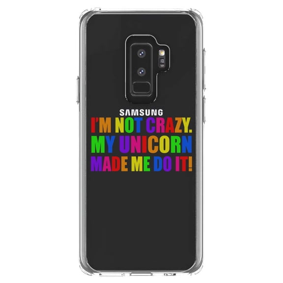 DistinctInk Clear Shockproof Hybrid Case for Samsung Galaxy S9  PLUS (6.2" Screen) - TPU Bumper Acrylic Back Tempered Glass Screen Protector - I'm Not Crazy My Unicorn Made Me Do It