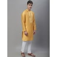 thumbnail image 2 of eloria Men Embroidered Mustard Yellow Kurta Pajama for Partywear Festival Kurta Indian Kurta Set Embroidery Design, 2 of 5