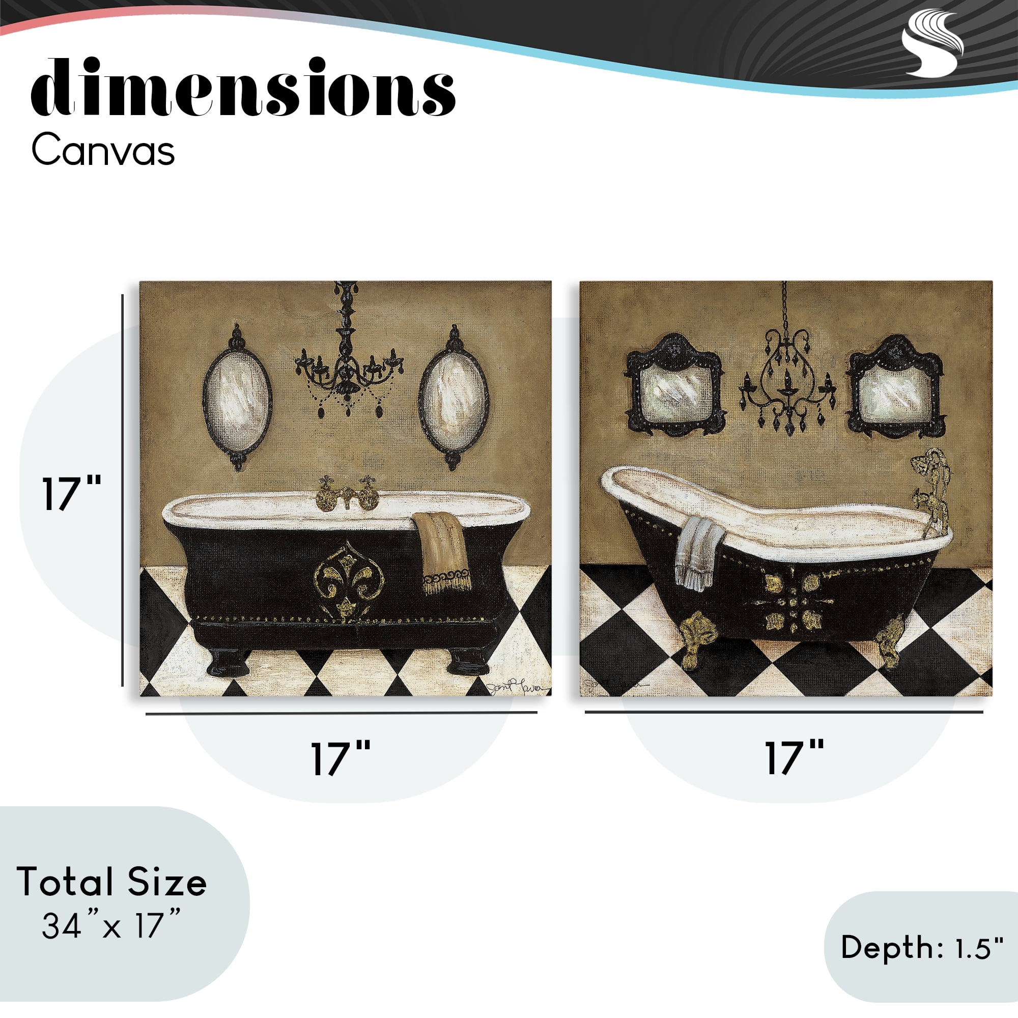 Stupell Industries Elegant Bathroom with Chandeliers 2 Piece Canvas Wall Art Set, design by Janet Tava
