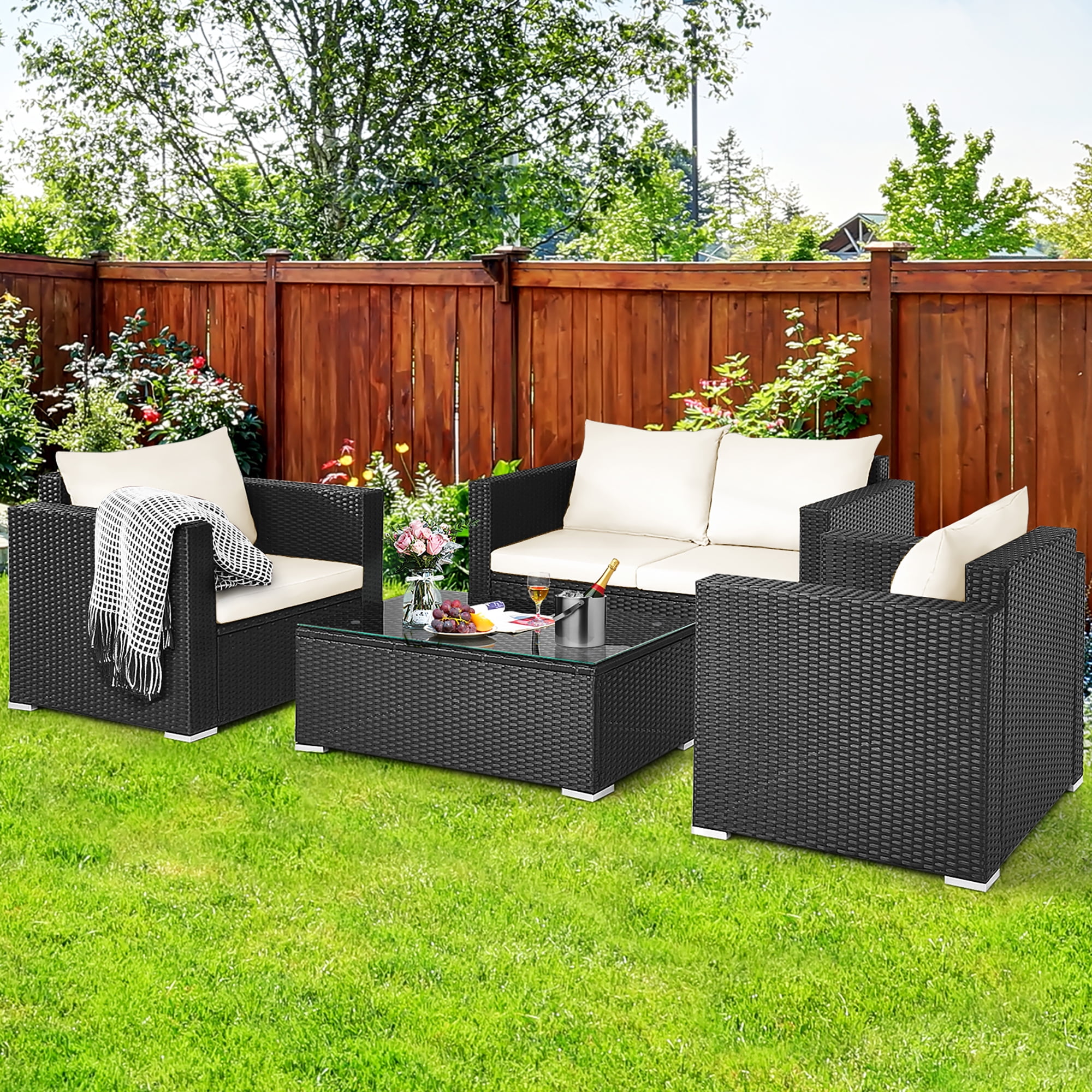 Inde astronomi partner Costway 4PCS Patio Rattan Furniture Set Cushioned Sofa Chair Coffee Table  Off White - Walmart.com