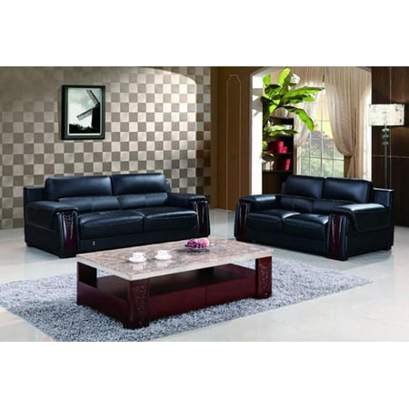 Maxwest P569 Contemporary Black Genuine Leather Sofa And Loveseat Set 2 Pcs