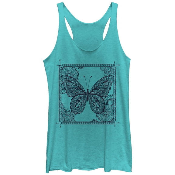 Women's Lost Gods Butterfly Henna Frame Racerback Tank Top Tahiti Blue Large
