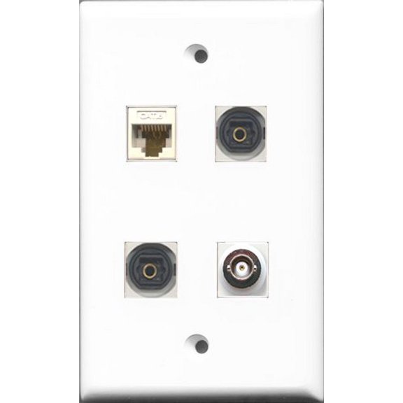 RiteAV - 2 Port Toslink and 1 Port BNC and 1 Port Cat6 Ethernet White Wall Plate