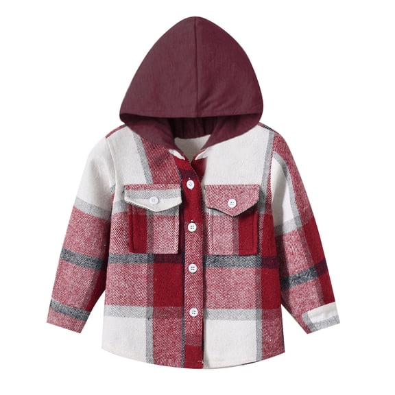 JDEFEG Boys Jackets Size 14-16 with Hood Toddler Boys Girls Shirt Coat Jacket Plaid Long Sleeve Kids Tops Hooded Outwear Baby Winter Coat Cotton Blend C 110