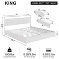 thumbnail image 3 of Fabato Base Cama King Size - 4 cajones de Almacenamiento - Cabecera King con Luces Led, 1 Puerto USB, 1 Puerto C - 13 Soportes de Metal y topes Antideslizantes (Blanco), 3 of 7