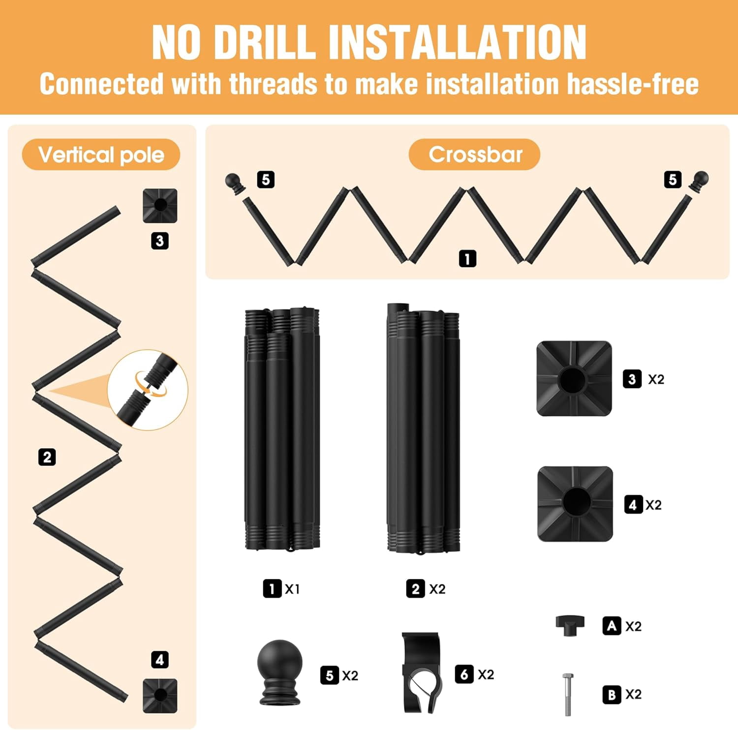 Room Divider Curtain Rods No Drilling, Adjustable 4-11ft(H) 28-117”(W) Wall Divider for Room Separation, Temporary Privacy Tension Curtain Rods, Black