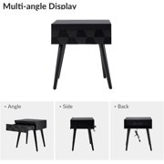 HULALA Home End Table with Charging Station, Side Table with Drawer and Pull-Out Shelf, Nightstand Bedside Table with USB Ports and Outlets, Black