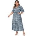 thumbnail image 4 of DARING DIVA Plus Size Bell Sleeve Ruffled Hem Boho A Line Long Dress 4X Navy Blue, 4 of 6