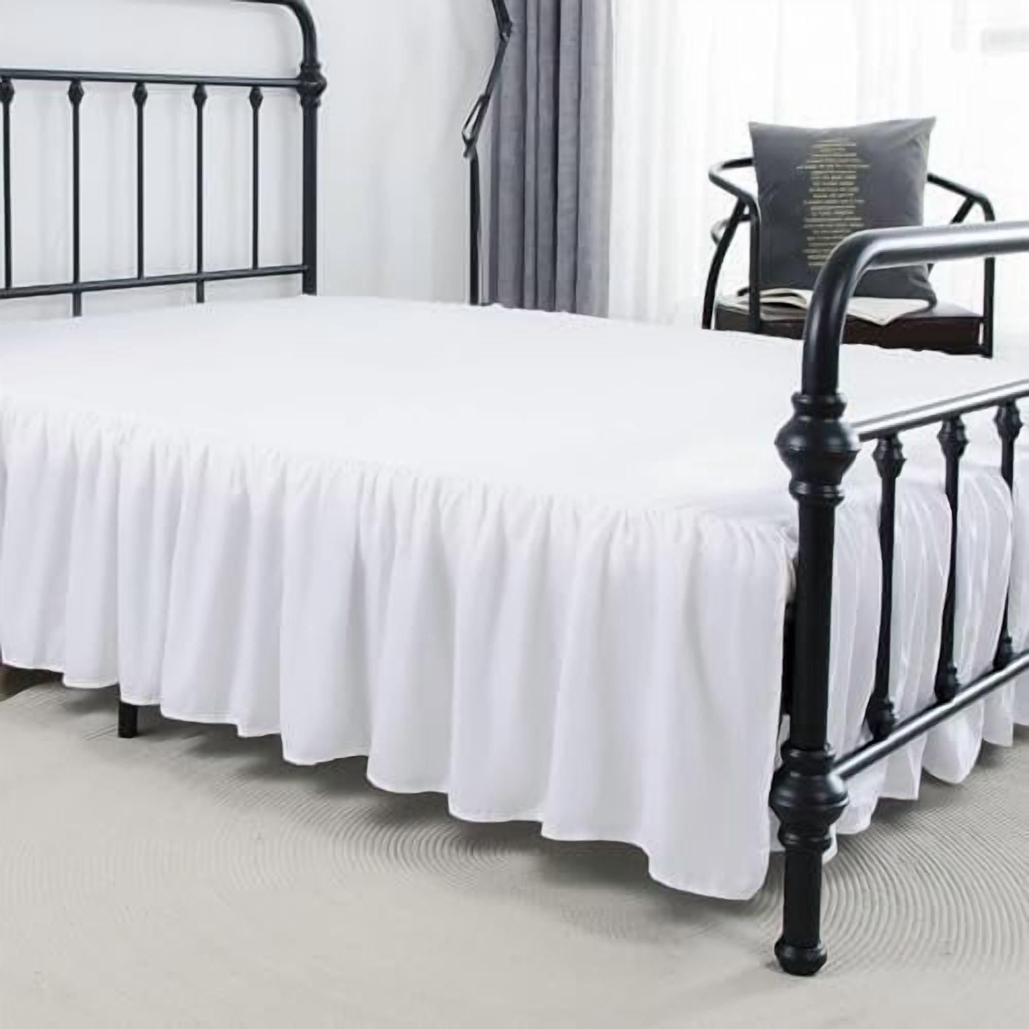 Bed Skirt King Size Ruffled Bed Skirts with Split Corners,16 Inch Drop Dust Ruffle Bed Skirt with Platform, White, King - 16" Drop