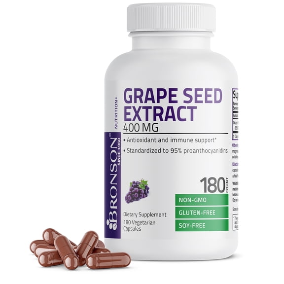 Bronson Grape Seed Extract Antioxidant & Immune Support - 95% Proanthocyanidins - Non GMO, Gluten Free, 180 V-Capsules