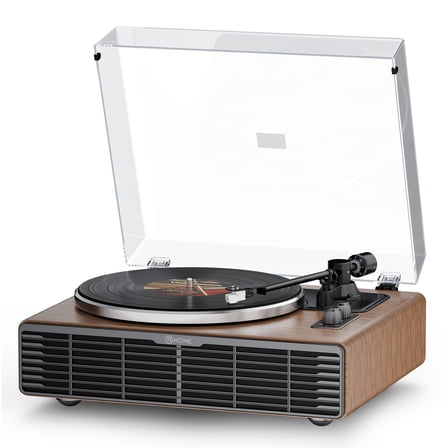 Vinyl Record Player, All-in-one Record Player with Built-in Speakers, Bluetooth Turntable for High Fidelity Sound, Aux-in Functionality, 2 Speed, for Sound Enjoyment and Home Decor