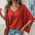 thumbnail image 2 of SWSMCLT Women's Shirt V Neck Knitwear Soft Top Sheer Cut Out Batwing Sleeve Date Night Fashion Summer Light Loose Casual Red X-Large, 2 of 5