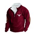 thumbnail image 2 of LEBONYARD Mens Sweatshirts Clearance under $5.00,Fashion Men Winter Zipper Casual Tops Long Sleeve V-Neck Sweatshirt Wine XXXXXL, 2 of 3