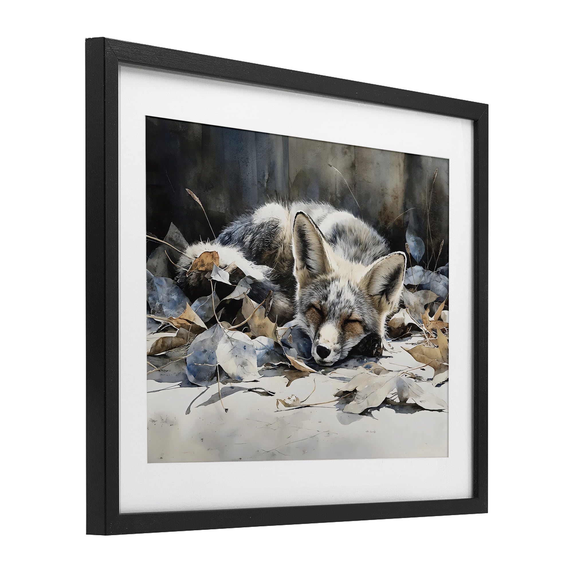 Stupell Industries Blue Fox Resting Among Leaves Black Framed Print Under Glass, design by Franklyn Gregory