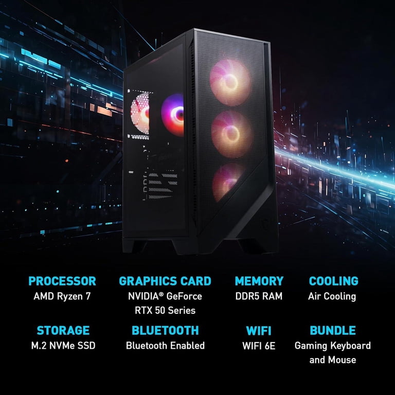 MSI, Gaming Desktop, AMD R7-8700F, RTX 5070, 32GB DDR5, 2TB SSD