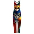 thumbnail image 5 of QATAINLAV Womens Cotton Adjustable Strap V Neck Jumpsuits Casual Loose Fit Wide Leg Rompers Fashion Mask Graphic Print Overalls Mardi Gras Outfits Multicolor XL, 5 of 6