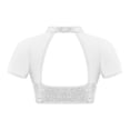 thumbnail image 2 of TiaoBug Kids Girls Sequins Mesh Splice Cutout Back Jazz Hip Hop Modern Dance Crop Tops Mock Neck Tee Blouse Silver 6, 2 of 5