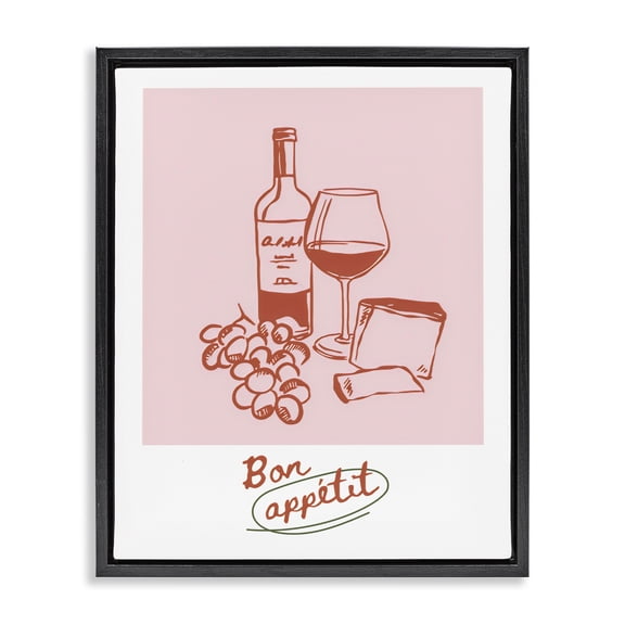 Stupell Industries Contemporary Bon Appetit Wine & Grapes Black Floating Frame Canvas Art, 17 x 21, by The Prints Vibe