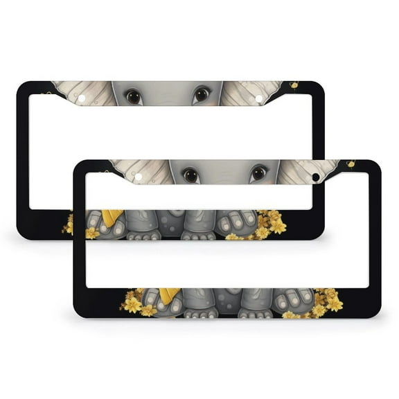 License Plate Cover Yellow And Gray Elephant Car Front License Plate Frame 2 Pcs Set Lovely Animals Metal License Plate Frame for US And CA