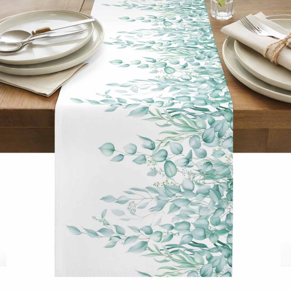 Eucalyptus Leaves Table Runner - 120 Inch Long, Kitchen Dining Table Runner Dresser Scarves, Turquoise Summer Botanical Weeping Farmhouse Decor for Coffee Tables Wedding Party Banquet