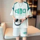 thumbnail image 3 of Conjunto de pantalones cortos para hombre, sudadera con estampado gráfico, chándal, camiseta para hombre, conjuntos cortos, blanco, dos piezas, estilo coreano 2024, elegante, XL, 3 of 5