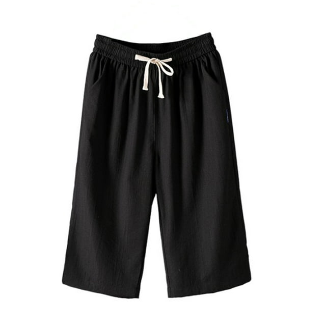 Timegard Womens Plus Size Capri Pants Elastic Waisted Drawstring Wide Leg Casual Crop Pants with Pockets