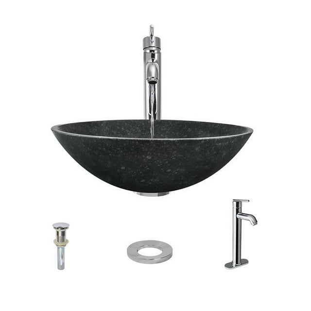 Polaris 854-718-C A Aiguisé l'Évier de Récipient de Granit Noir de Basalte avec le Robinet de Récipient de Chrome de 718-C