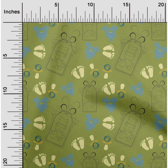 oneOone Cotton Cambric Olive Green Fabric Clothes|Footprint & Baby Feeder Kids Sewing Craft Projects Fabric Prints By Yard 56 Inch Wide