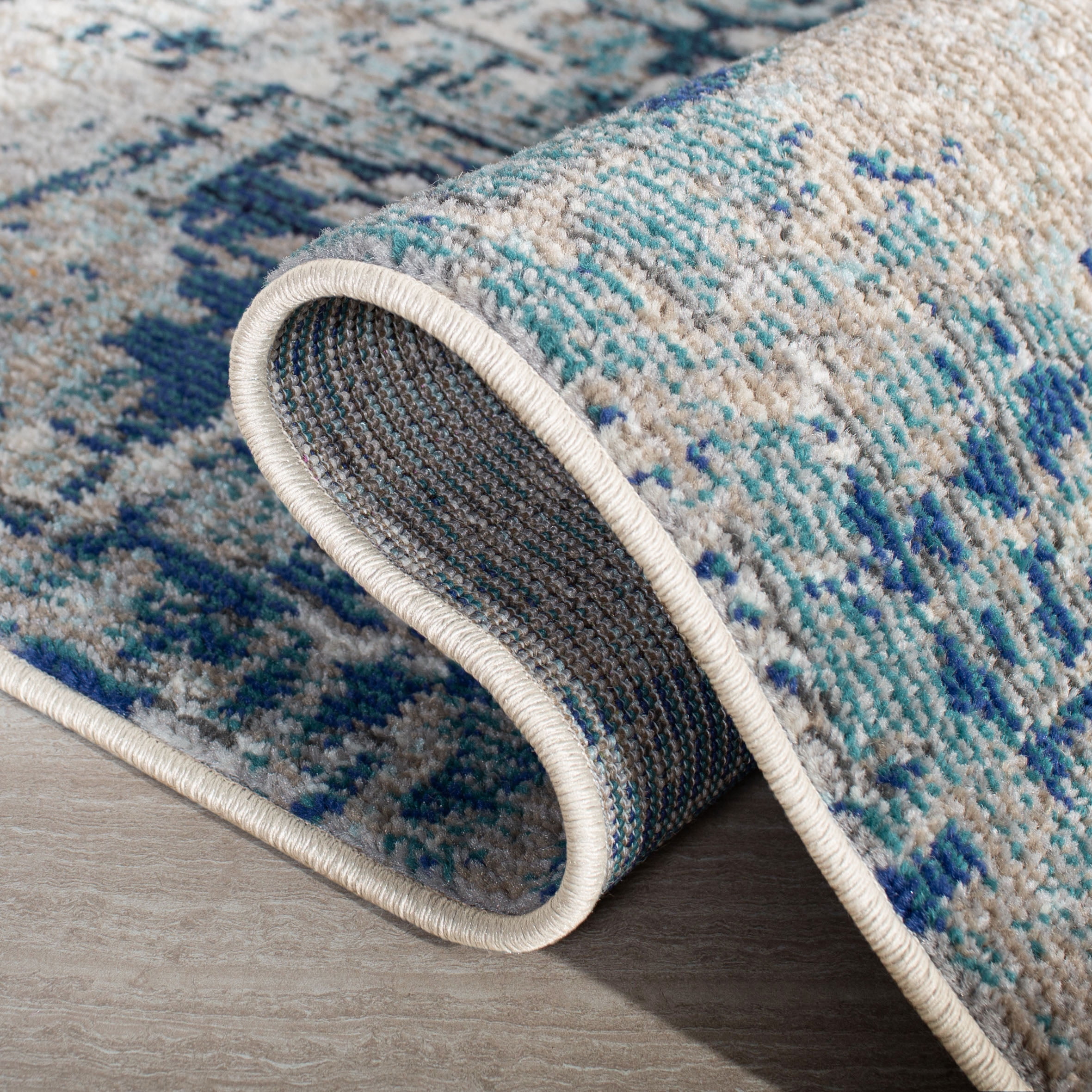 SAFAVIEH Madison Kebo Abstract Runner Rug, Grey/Blue, 2'2" x 16' - Modern Design, Grey & Blue, Ideal for Living Room, Bedroom, Dining Space, Entryway, Hallway, Kitchen
