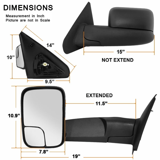 AKKON - For 02-08 Dodge Ram Extendable Towing Power Telescoping Wide Angle Side Mirrors Driver Left Side