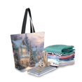 thumbnail image 2 of Open Top Canvas Tote Bag with Zipper Reusable Shopping Bag 13.5x15" Roomy Carryall Magical Snow-covered Village, 2 of 9