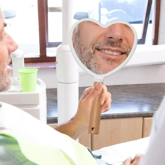 Hand Held Mirror with Handle for Makeup,Small Cute Wood Hand Mirror-Heart shape-white