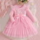 thumbnail image 2 of Arcos para Niñas Vestido de Malla de Manga Voladora con Cinturón Color Sólido Nudo de Arco Vestir Fiesta Casual Niños Vestido de Primavera, 2 of 8